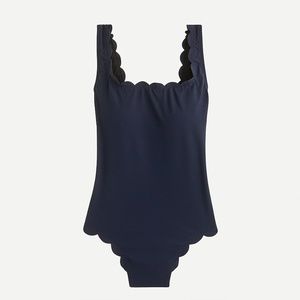 J Crew Scallop piqué scoopback one-piece Swimsuit Navy Blue size 2